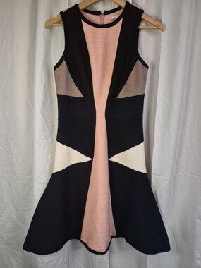 Jonathan Simkhai 4 Colorblock Stretch Retro Midi Textured Designer Dress
